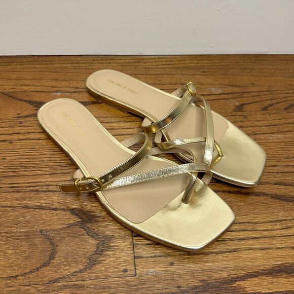 Veronica Beard Sandals Size 9 Marthe Gold Leather Strappy Thong Flat Luxury $295 - Picture 10 of 10